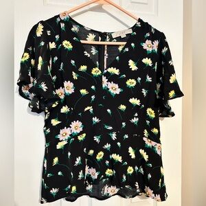 Loft size 10 black and yellow floral short sleeve top